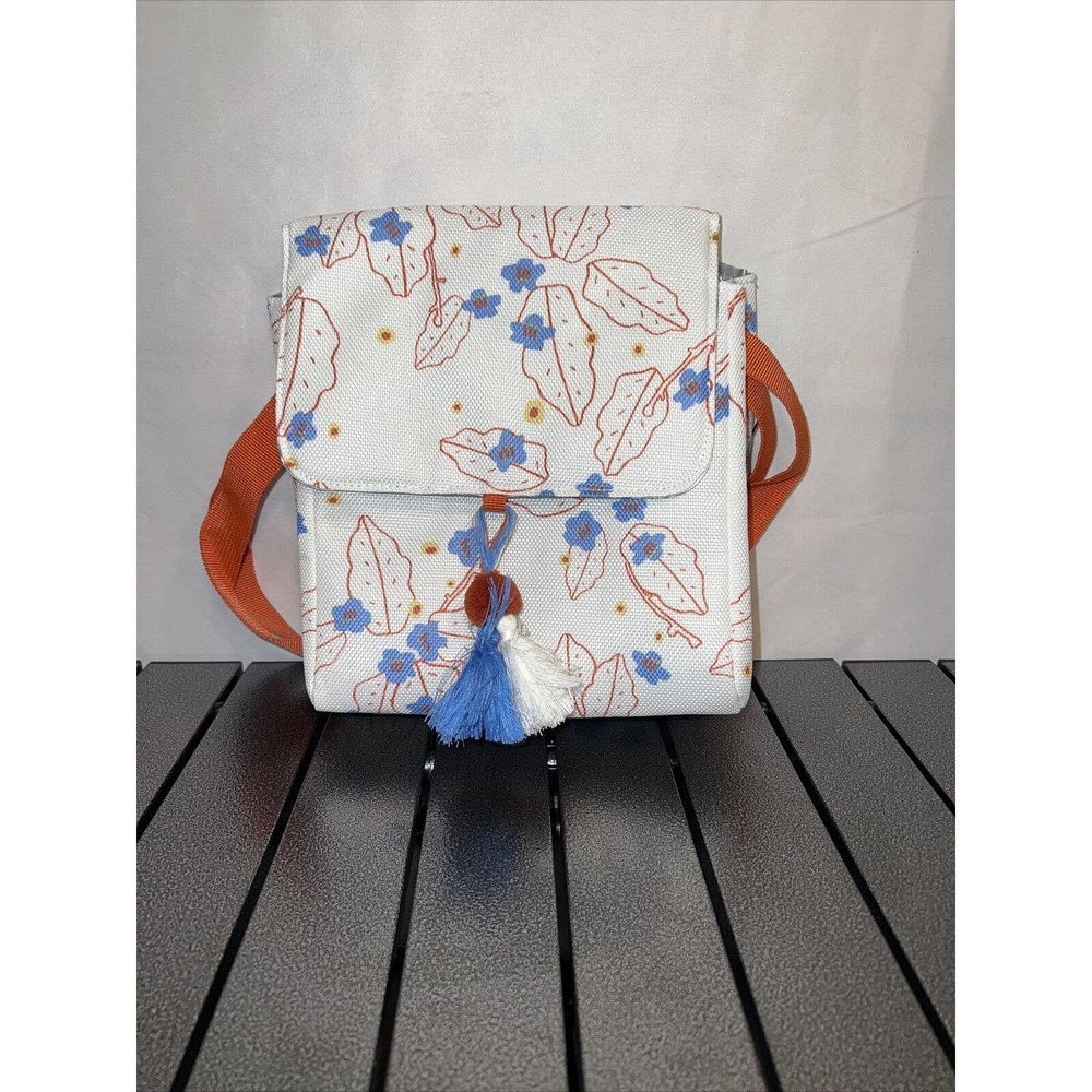 Opalhouse Fold Over Lunch Box Blue Line Floral Tassel Lunch Bag Kids Adults